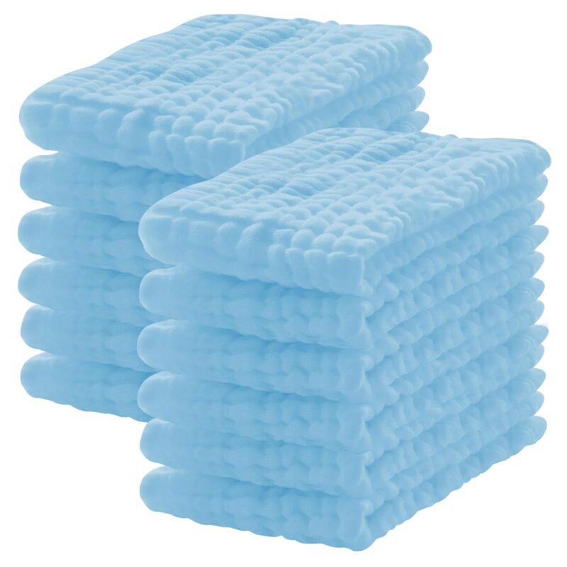 12 Pack Muslin Burp Cloths 100% Cotton Muslin Cloths Large 20''x10'' Extra Soft and Absorbent Baby Burping Cloth - Aqua