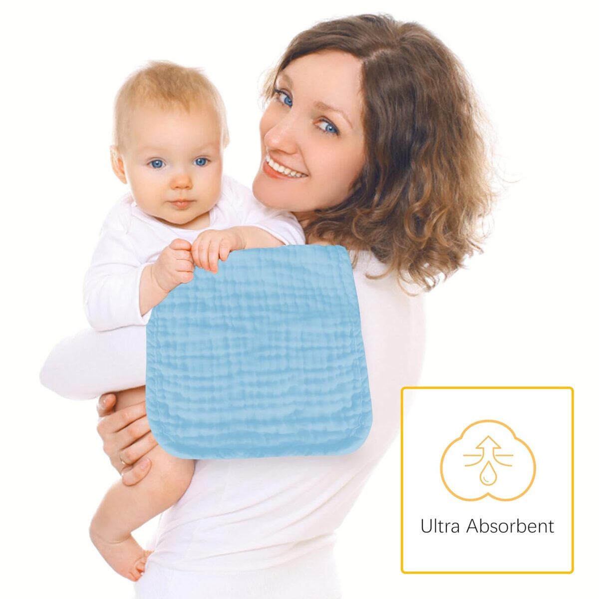 12 Pack Muslin Burp Cloths 100% Cotton Muslin Cloths Large 20''x10'' Extra Soft and Absorbent Baby Burping Cloth - Aqua