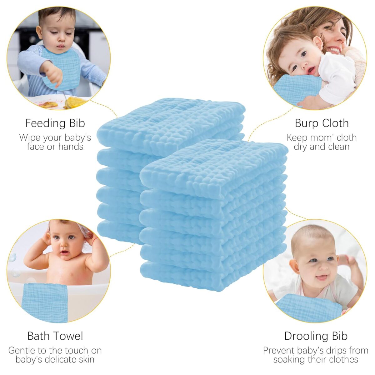 12 Pack Muslin Burp Cloths 100% Cotton Muslin Cloths Large 20''x10'' Extra Soft and Absorbent Baby Burping Cloth - Aqua