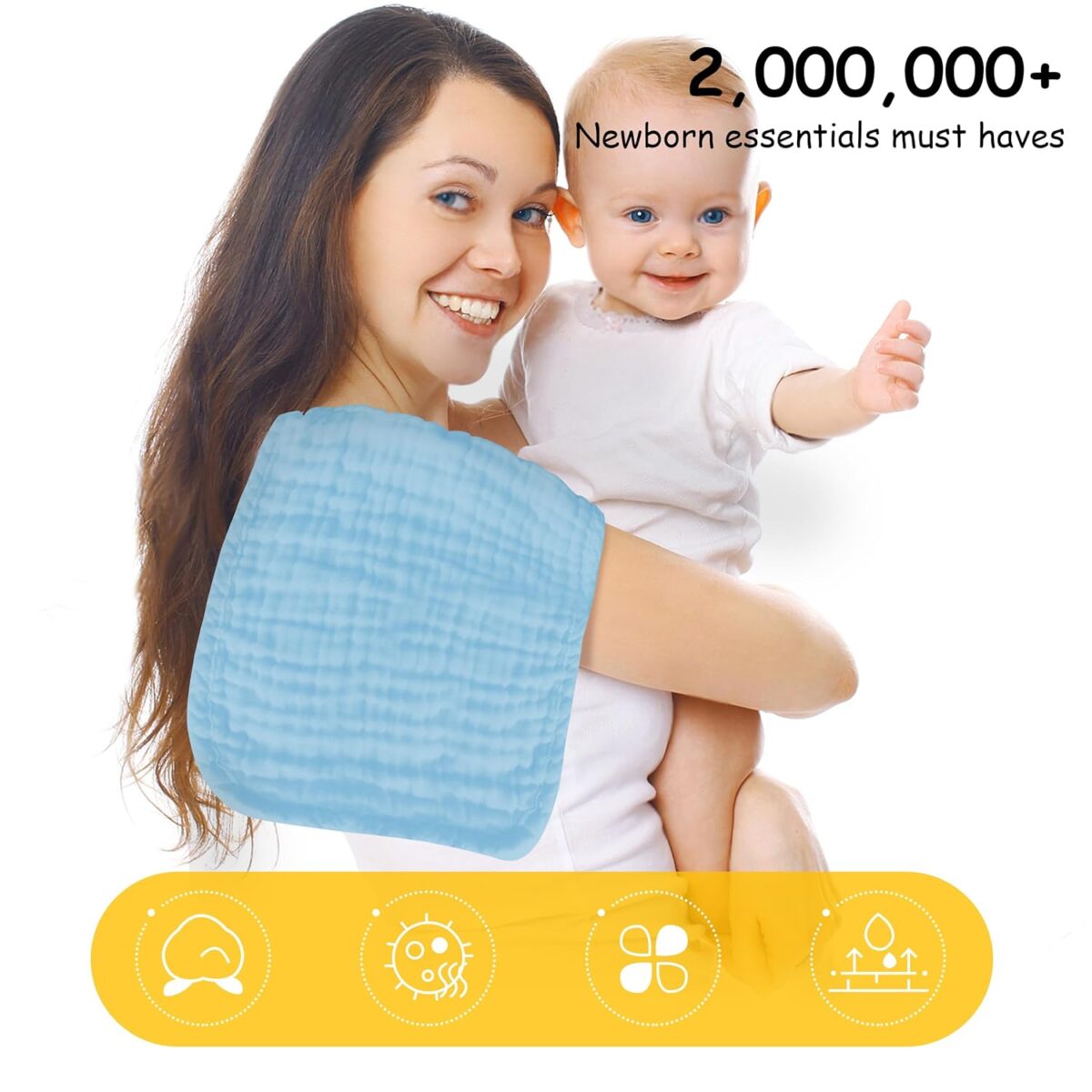 12 Pack Muslin Burp Cloths 100% Cotton Muslin Cloths Large 20''x10'' Extra Soft and Absorbent Baby Burping Cloth - Aqua