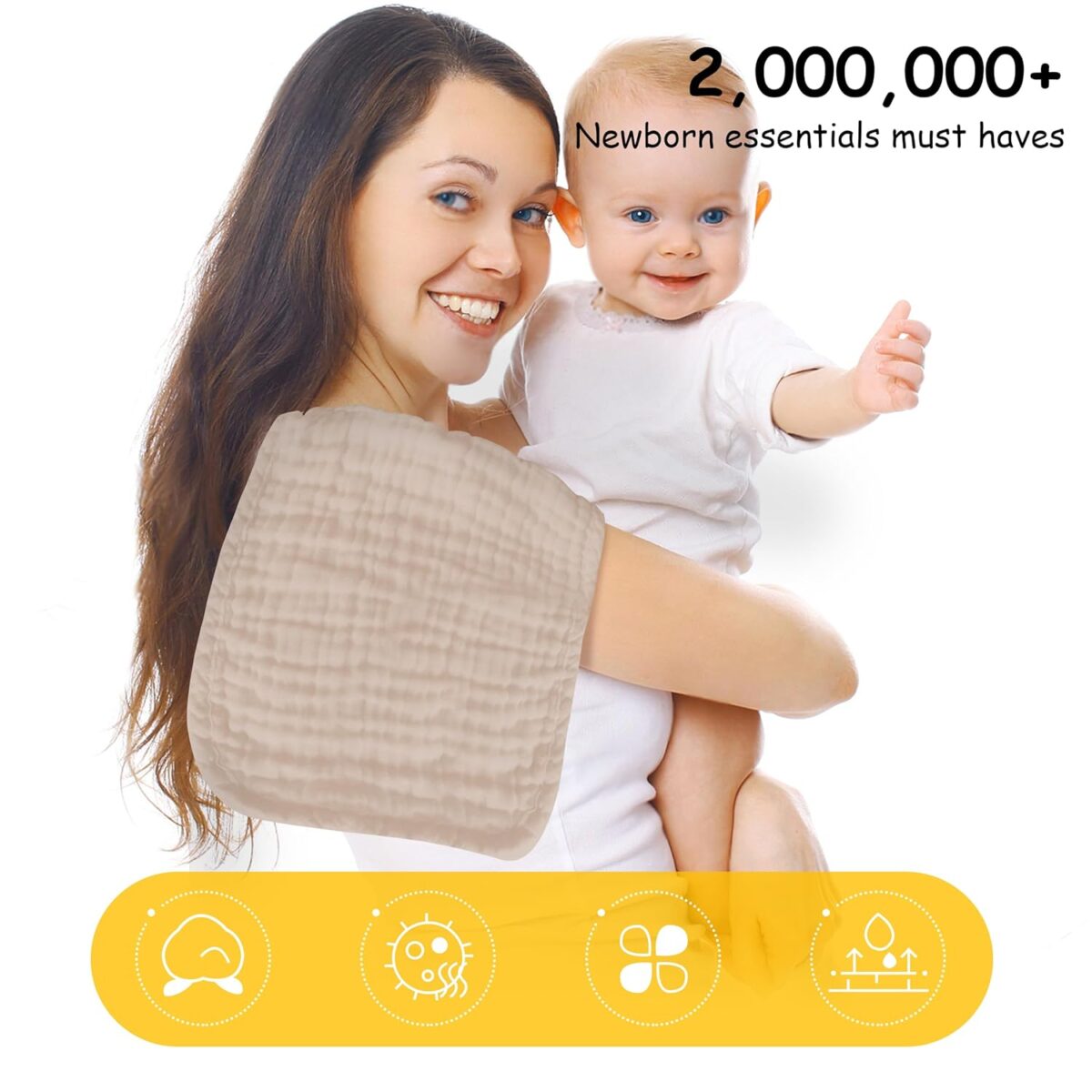 12 Pack Muslin Burp Cloths 100% Cotton Muslin Cloths Large 20''x10'' Extra Soft and Absorbent Baby Burping Cloth - Brown