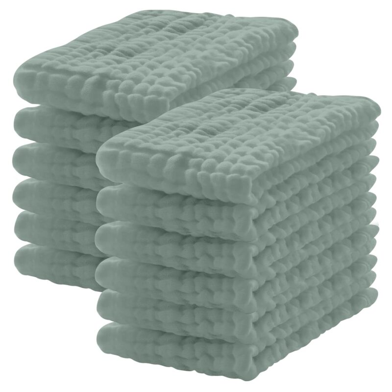 12 Pack Muslin Burp Cloths 100% Cotton Muslin Cloths Large 20''x10'' Extra Soft and Absorbent Baby Burping Cloth - Green