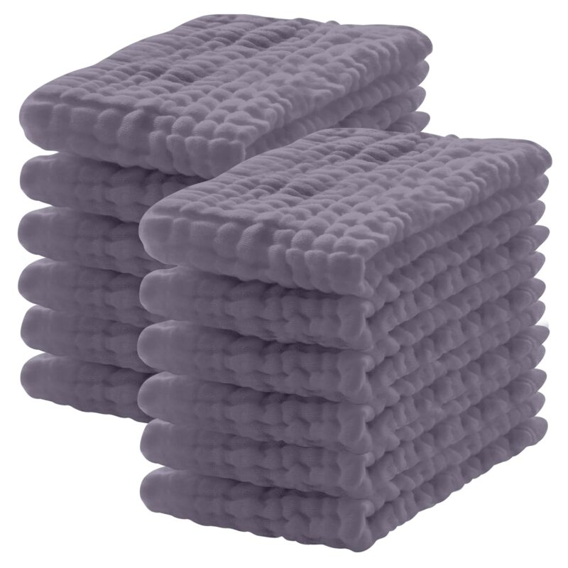 12 Pack Muslin Burp Cloths 100% Cotton Muslin Cloths Large 20''x10'' Extra Soft and Absorbent Baby Burping Cloth - Grey