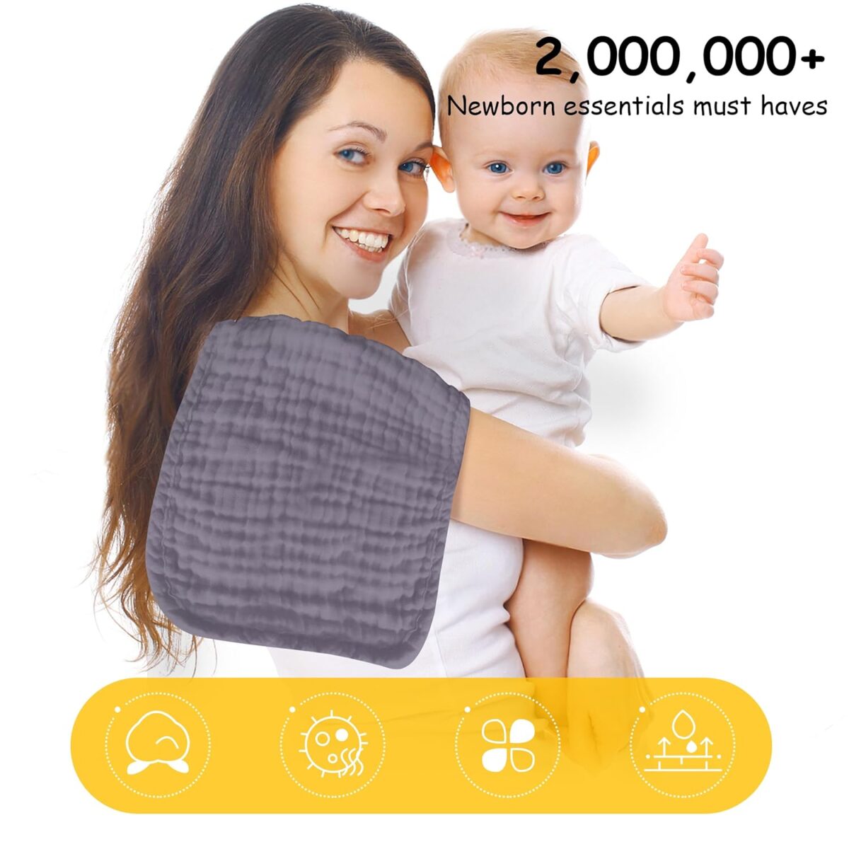 12 Pack Muslin Burp Cloths 100% Cotton Muslin Cloths Large 20''x10'' Extra Soft and Absorbent Baby Burping Cloth - Grey