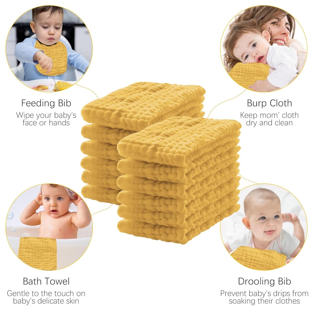 12 Pack Muslin Burp Cloths 100% Cotton Muslin Cloths Large 20''x10'' Extra Soft and Absorbent Baby Burping Cloth - Honey