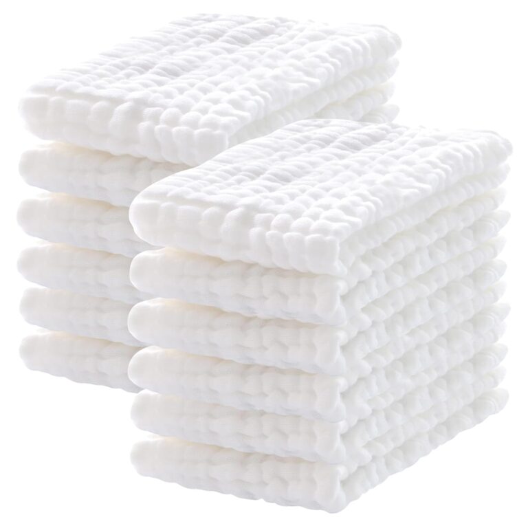12 Pack Muslin Burp Cloths 100% Cotton Muslin Cloths Large 20''x10'' Extra Soft and Absorbent Baby Burping Cloth - White