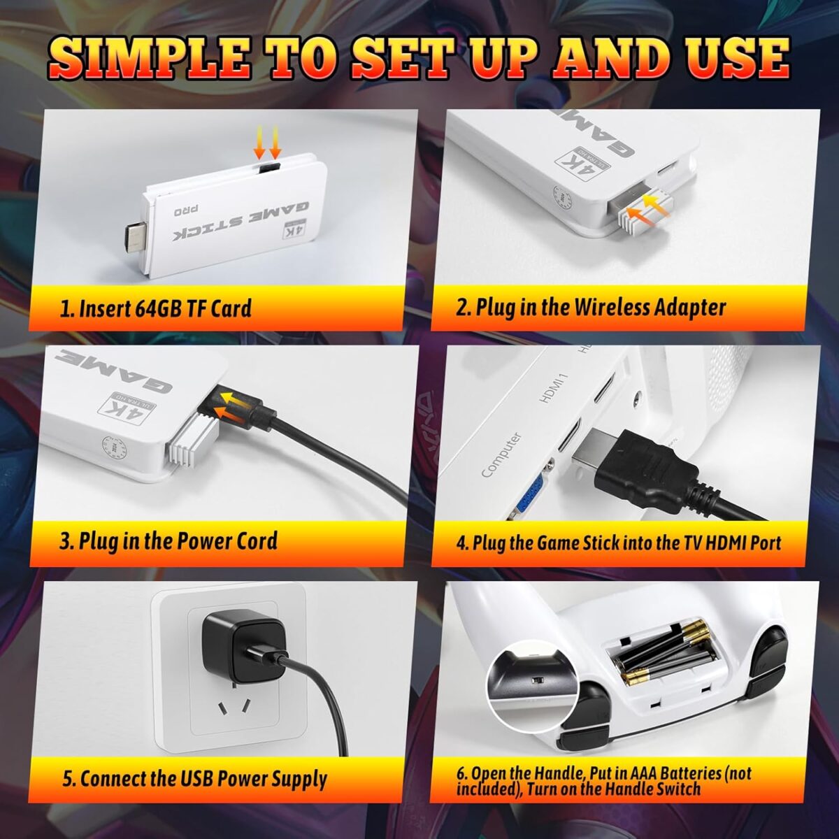 20000+ Wireless Retro Gaming Console, Retro Gaming Stick,Classic Retro Play Plug and Play Video Gaming Stick, 4K HD HDMI TV Game Stick (64G)