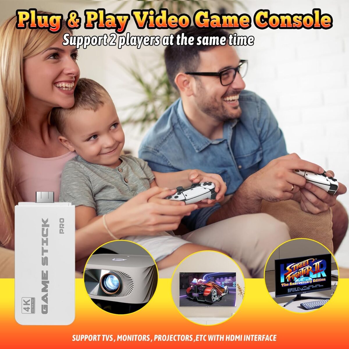 20000+ Wireless Retro Gaming Console, Retro Gaming Stick,Classic Retro Play Plug and Play Video Gaming Stick, 4K HD HDMI TV Game Stick (64G)