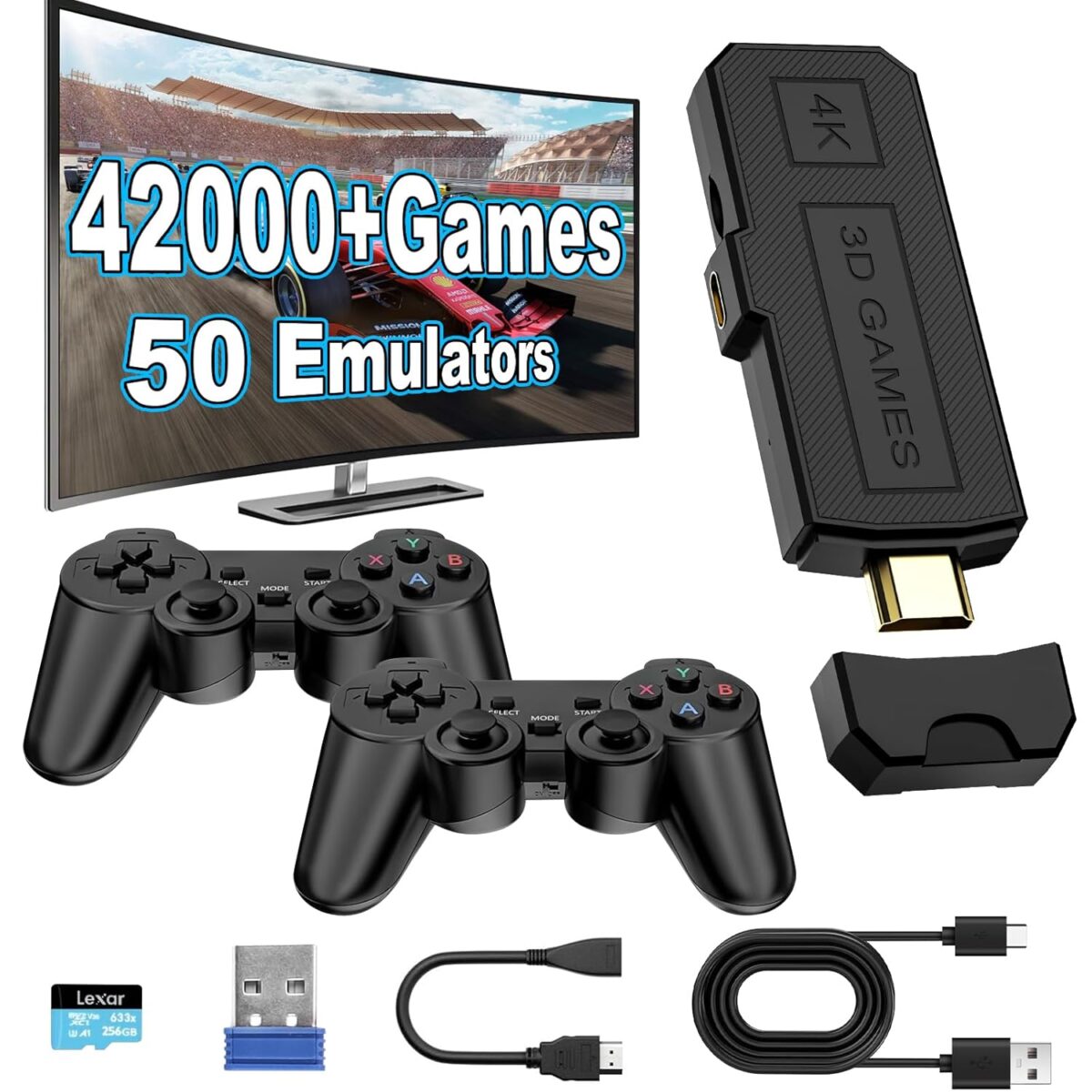 2025 Latest Wireless Retro Game Stick,Arcade Pandora Stick,Built in 42,000+ Games with 50+ Emulators,4K HDMI Output,Plug and Play TV Video Game Stick,256GB Memory Card,with Dual...