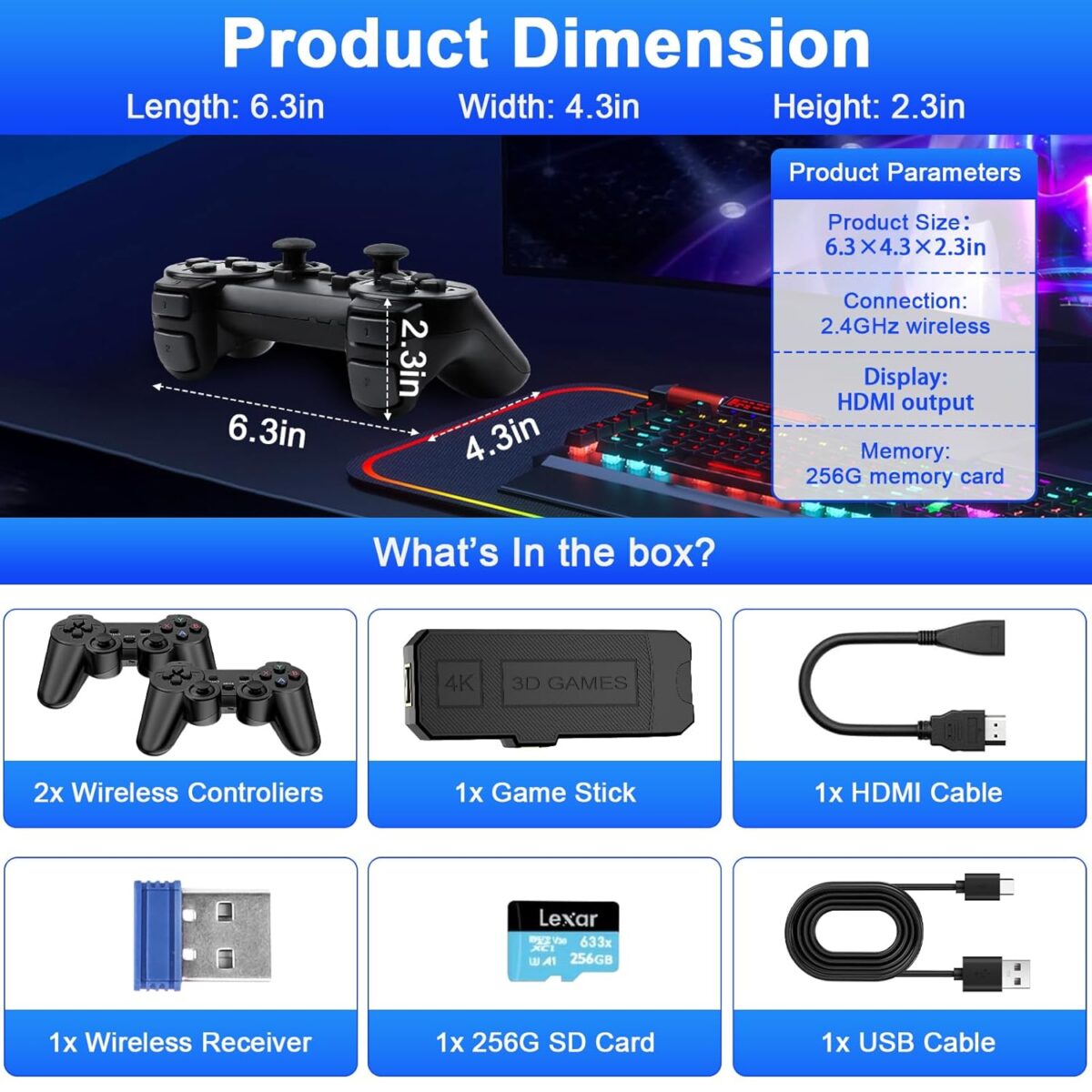 2025 Latest Wireless Retro Game Stick,Arcade Pandora Stick,Built in 42,000+ Games with 50+ Emulators,4K HDMI Output,Plug and Play TV Video Game Stick,256GB Memory Card,with Dual...