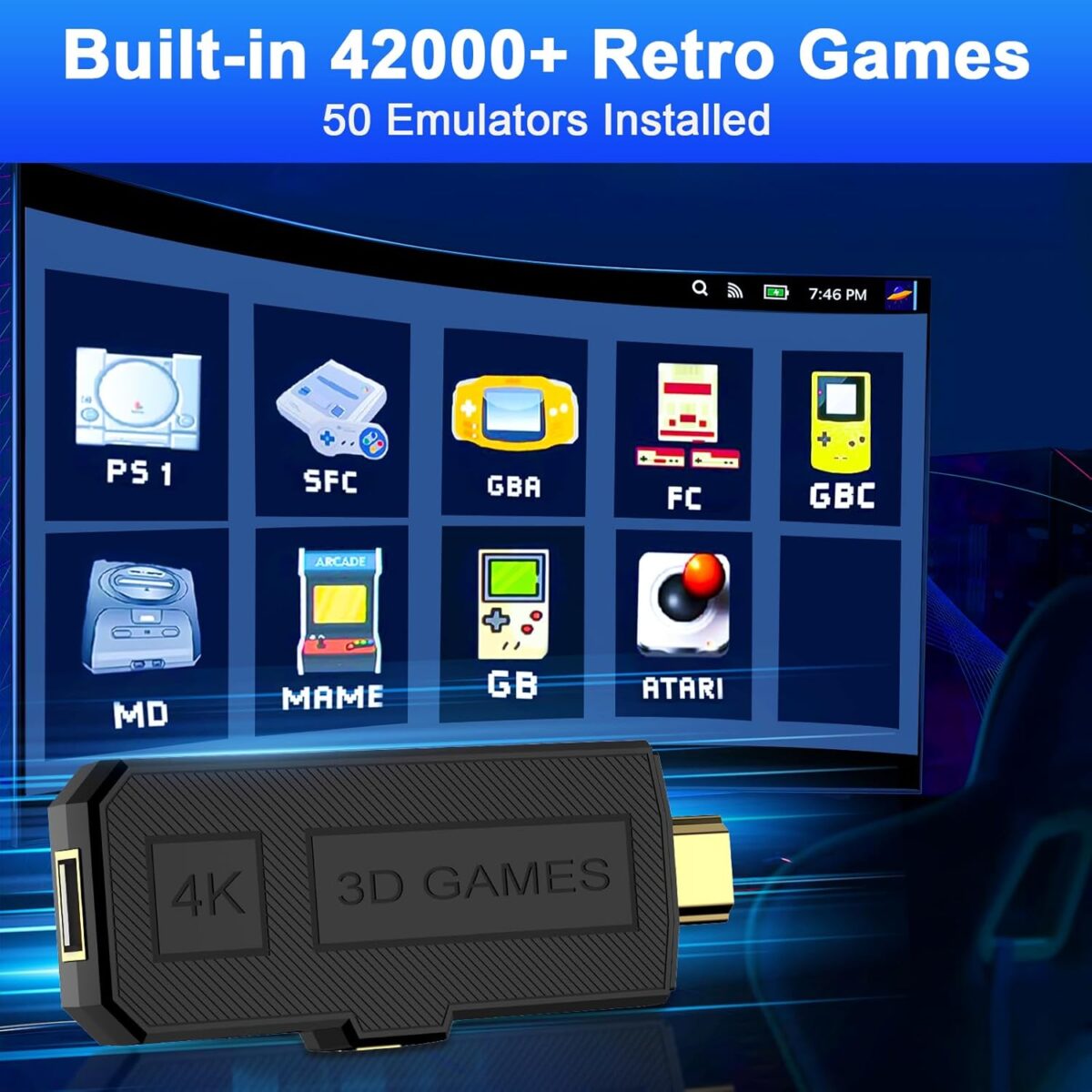 2025 Latest Wireless Retro Game Stick,Arcade Pandora Stick,Built in 42,000+ Games with 50+ Emulators,4K HDMI Output,Plug and Play TV Video Game Stick,256GB Memory Card,with Dual...