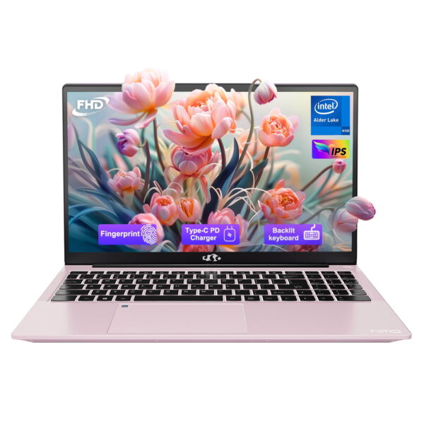 2025 Newest Laptop, 15.6-Inch FHD Display Laptop with Intel Quad Core-12th N100(Up to 3.4GHz), 16GB RAM 1TB ROM Business Laptop Computer, Fingerprint, Type C, Windows 11 Home, Pink