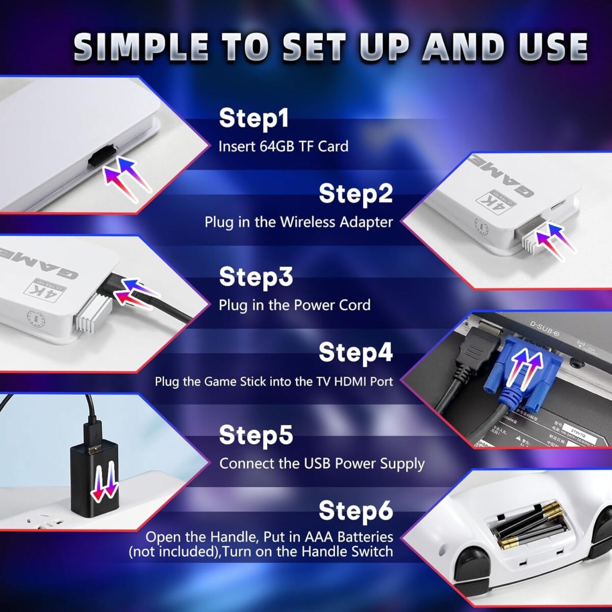 2025 Upgrade Retro Game Console Stick Pro,Built-in 23 Emulators 20,000+ Games,Retro Gaming Console 64GB TF Card,Dual 2.4GHz Wireless Controllers,Game Stick 4K HDMI Plug and Play...