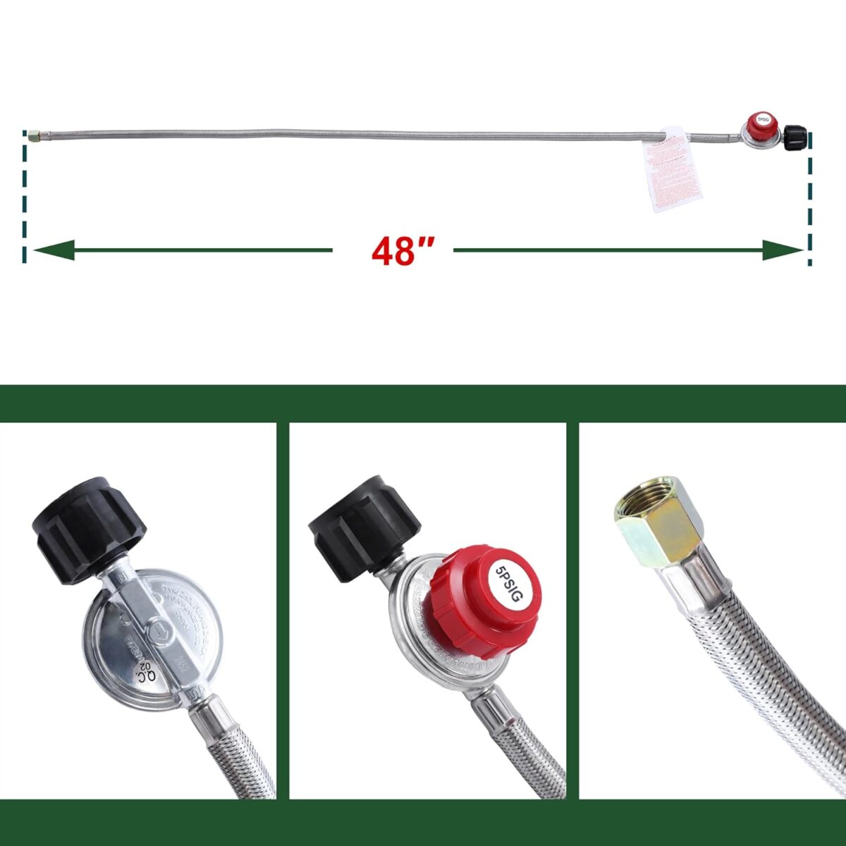 5 PSI Adjustable Propane Regulator with 4FT Stainless Steel Braided Hose â€“ Propane Regulator for Turkey Fryers, Fire Pits, & Burners | QCC-1 Connection