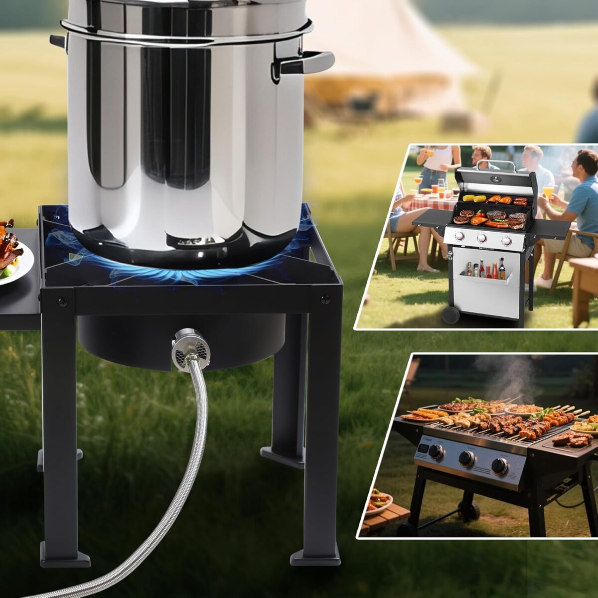 5 PSI Adjustable Propane Regulator with 4FT Stainless Steel Braided Hose â€“ Propane Regulator for Turkey Fryers, Fire Pits, & Burners | QCC-1 Connection
