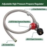 5 PSI Adjustable Propane Regulator with 4FT Stainless Steel Braided Hose â€“ Propane Regulator for Turkey Fryers, Fire Pits, & Burners | QCC-1 Connection