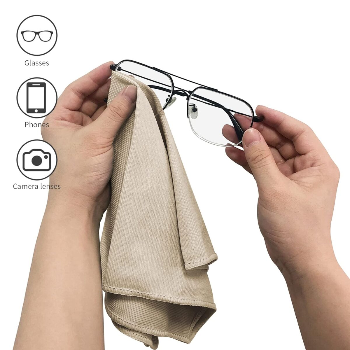6 Pack Microfiber Glass Cleaning Cloth, 16 Inch X 16 Inch, Lint Free Quickly Clean Window, Glasses, Windshields, Mirrors, and Stainless Steel, Camel