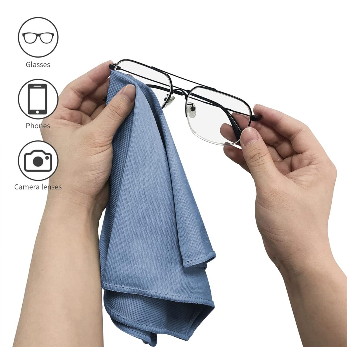 6 Pack Microfiber Glass Cleaning Cloth, 16 Inch X 16 Inch, Lint Free Quickly Clean Window, Glasses, Windshields, Mirrors, and Stainless Steel, Dark Blue