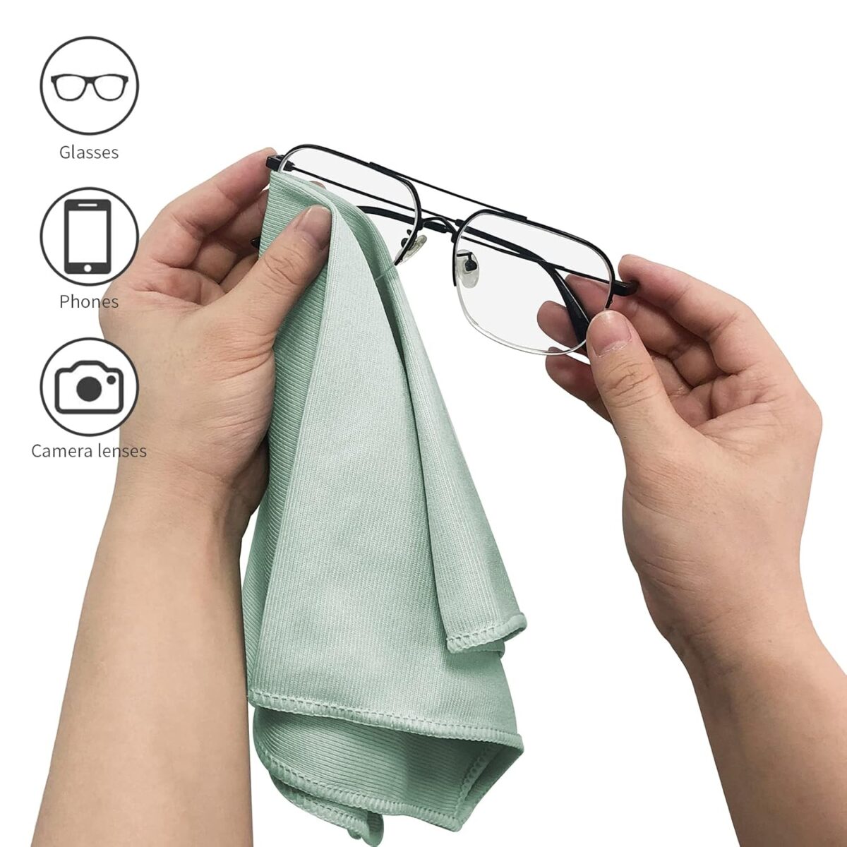 6 Pack Microfiber Glass Cleaning Cloth, 16 Inch X 16 Inch, Lint Free Quickly Clean Window, Glasses, Windshields, Mirrors, and Stainless Steel, Green