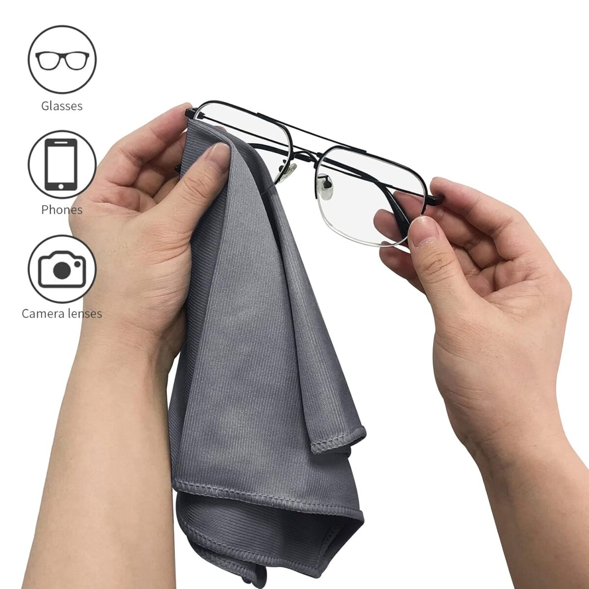 6 Pack Microfiber Glass Cleaning Cloth, 16 Inch X 16 Inch, Lint Free Quickly Clean Window, Glasses, Windshields, Mirrors, and Stainless Steel, Grey