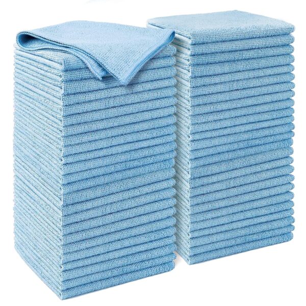 AIDEA Microfiber Cleaning Cloth, 50PK, Blue Shop Rags, Microfiber Towels for Cars, Dusting Cloth Lint Free Rags, Absorbent Towels for SUVs, House, Kitchen, Mechanic, Workshops,...