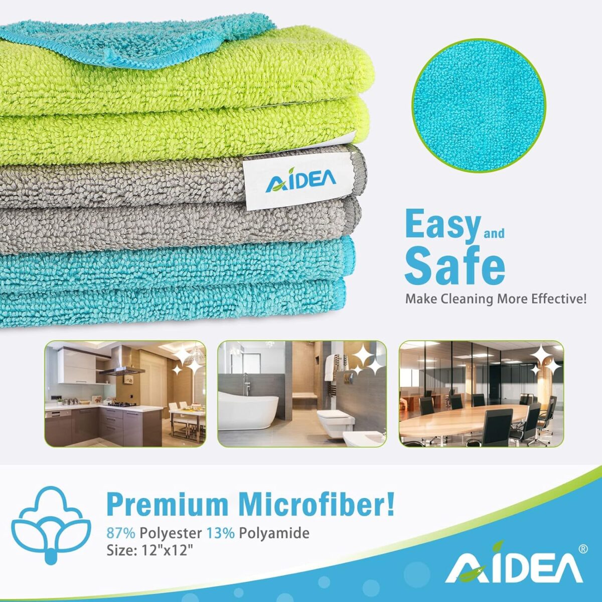 AIDEA Microfiber Cleaning Cloth-50PK, Soft Microfiber Towels for Cars, Absorbent Cleaning Rags, Lint-Free Streak-Free Wash Cloths for House, Kitchen, Window(12in.x12in), Black