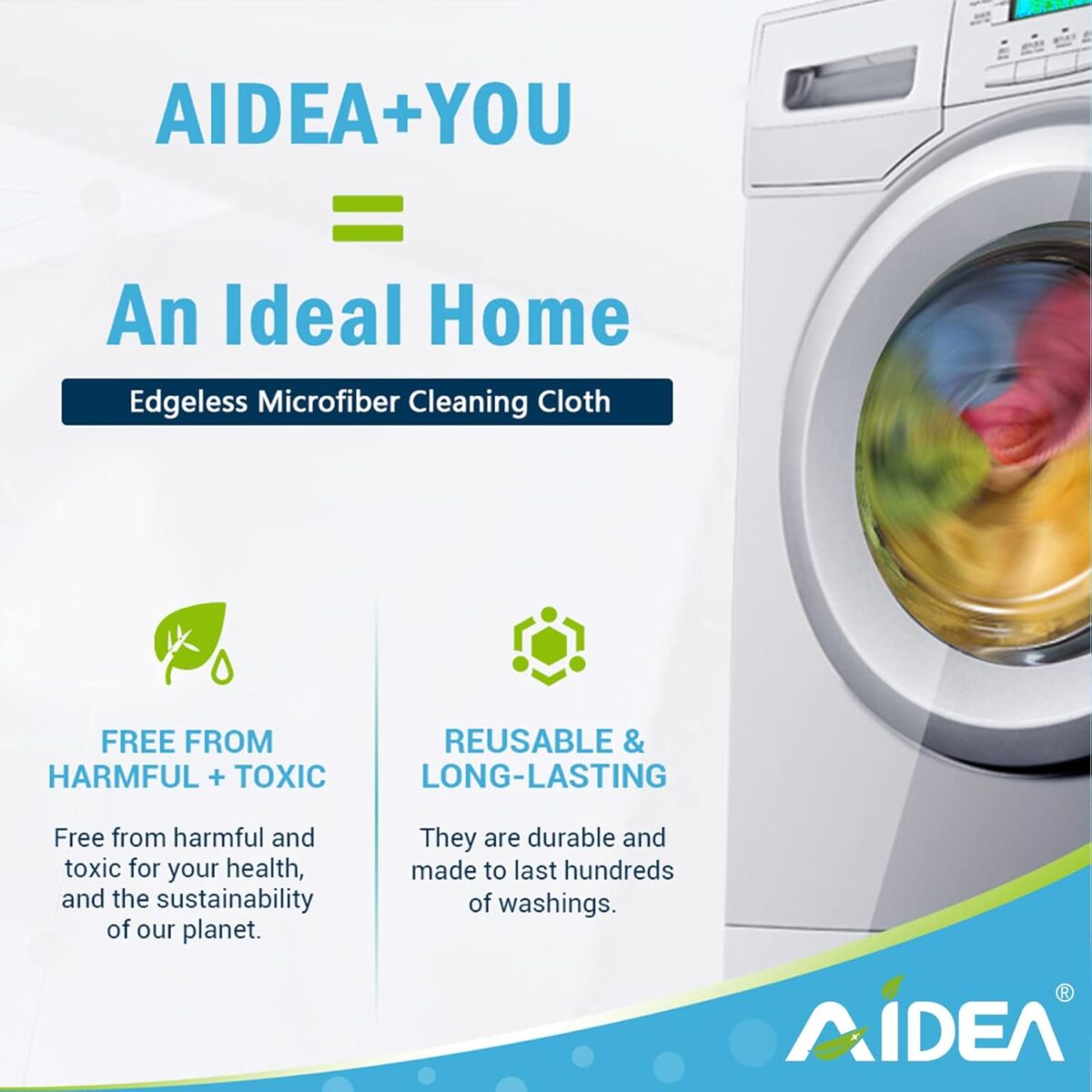AIDEA Microfiber Cleaning Cloth, 8PK, All Purpose Microfiber Towels, Absorbent Cleaning Rags Kitchen Towels, Lint Free Dusting Cloth for House, Kitchen, Car, Window, 12"×12"