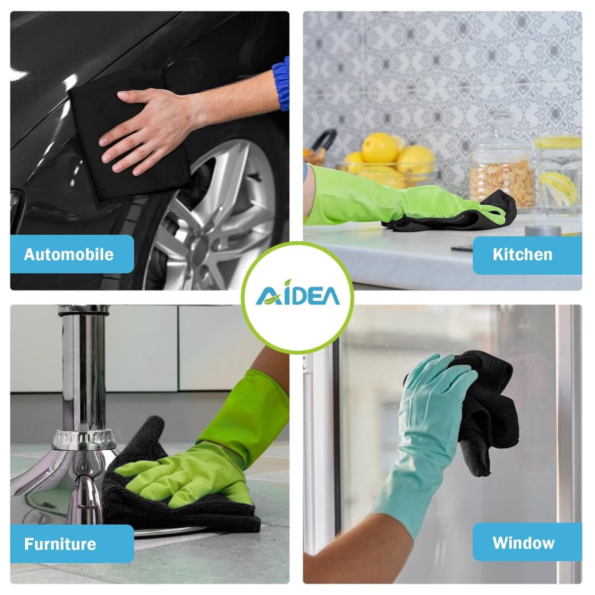 AIDEA Microfiber Cleaning Cloth Black 50PK, Microfiber Towels for Cars, Premium Car Cloths, Dusting Cloth Lint Free Cleaning Rags for SUVs, House, Kitchen, Window,...