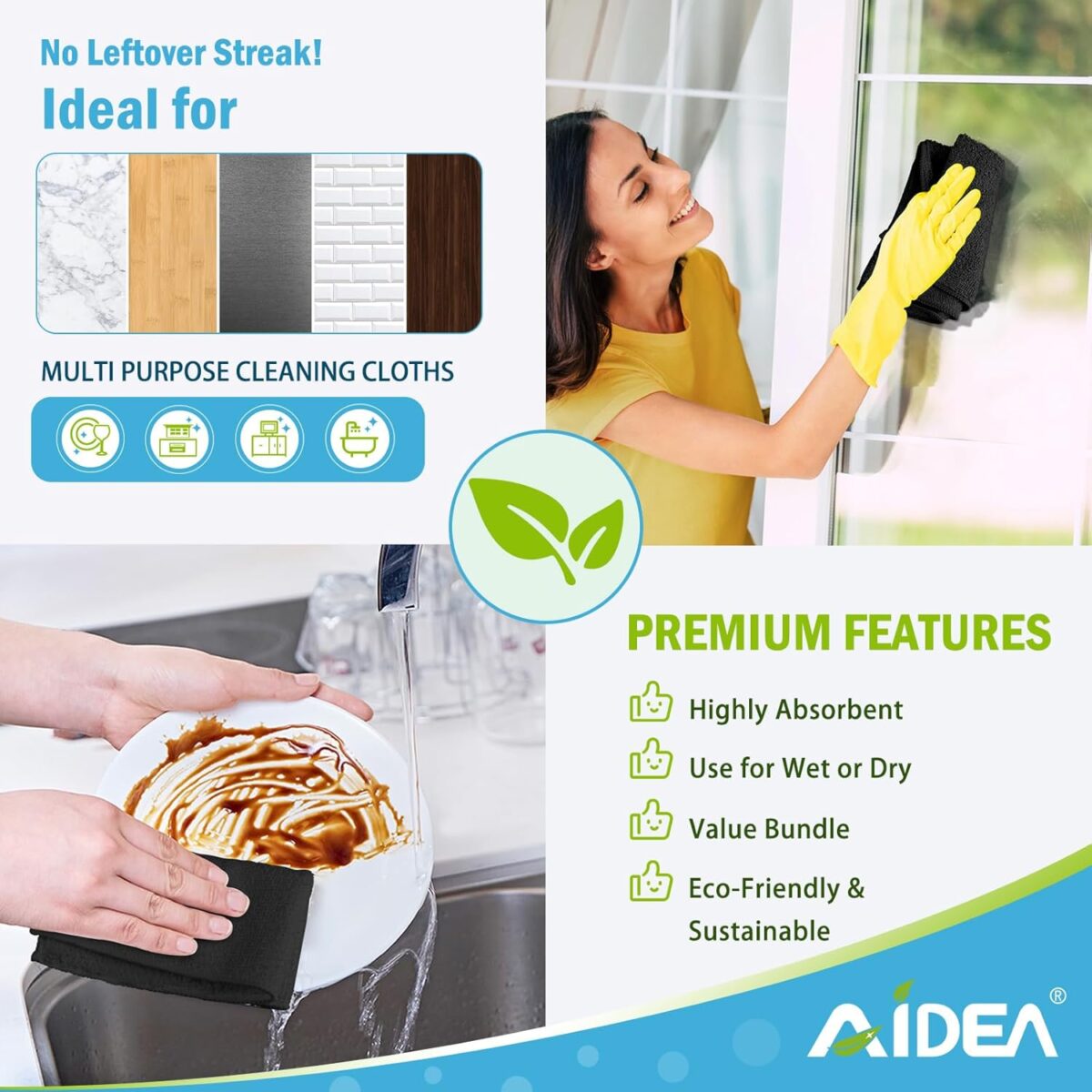 AIDEA Microfiber Cleaning Cloth Black 50PK, Microfiber Towels for Cars, Premium Car Cloths, Dusting Cloth Lint Free Cleaning Rags for SUVs, House, Kitchen, Window,...