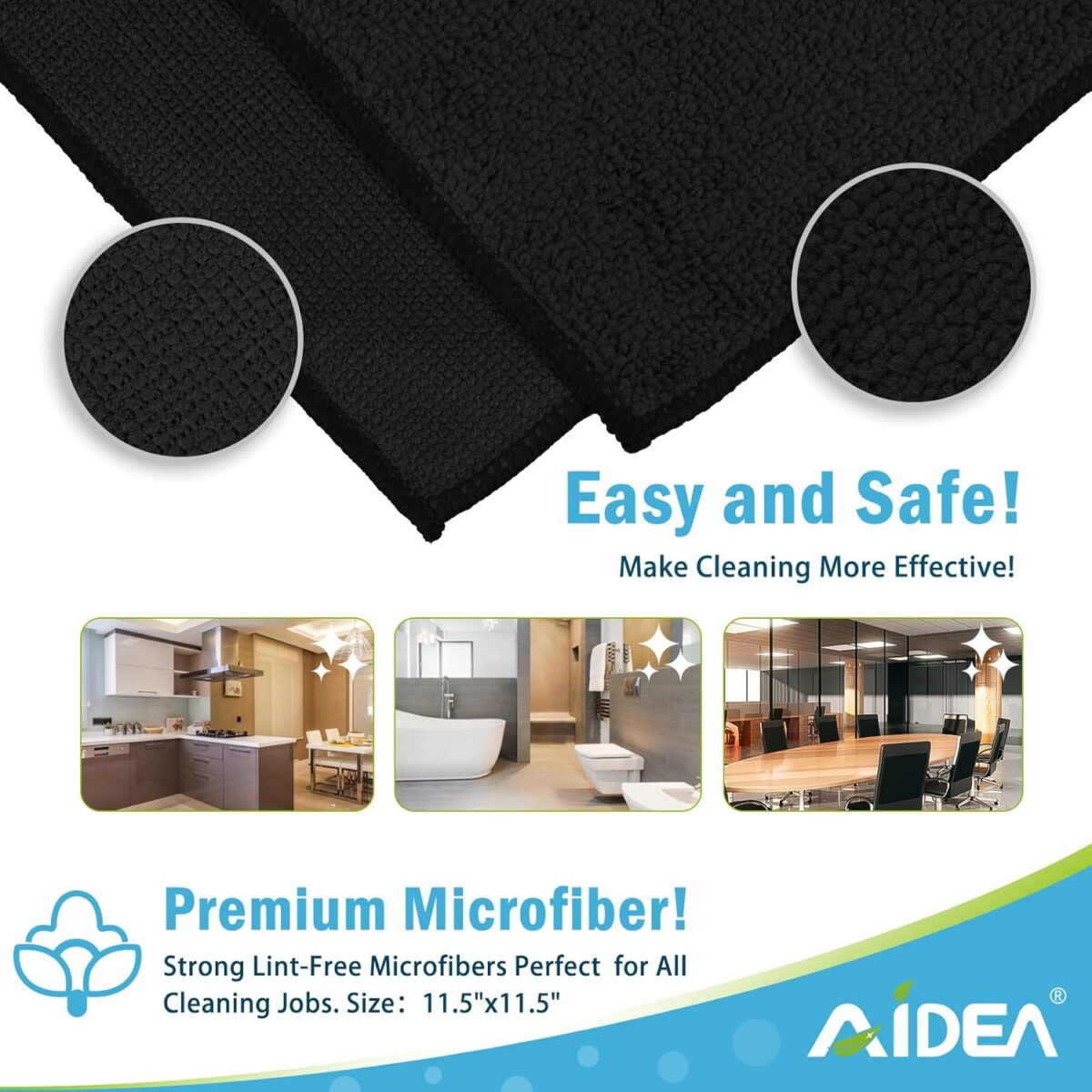 AIDEA Microfiber Cleaning Cloth Black 50PK, Microfiber Towels for Cars, Premium Car Cloths, Dusting Cloth Lint Free Cleaning Rags for SUVs, House, Kitchen, Window,...