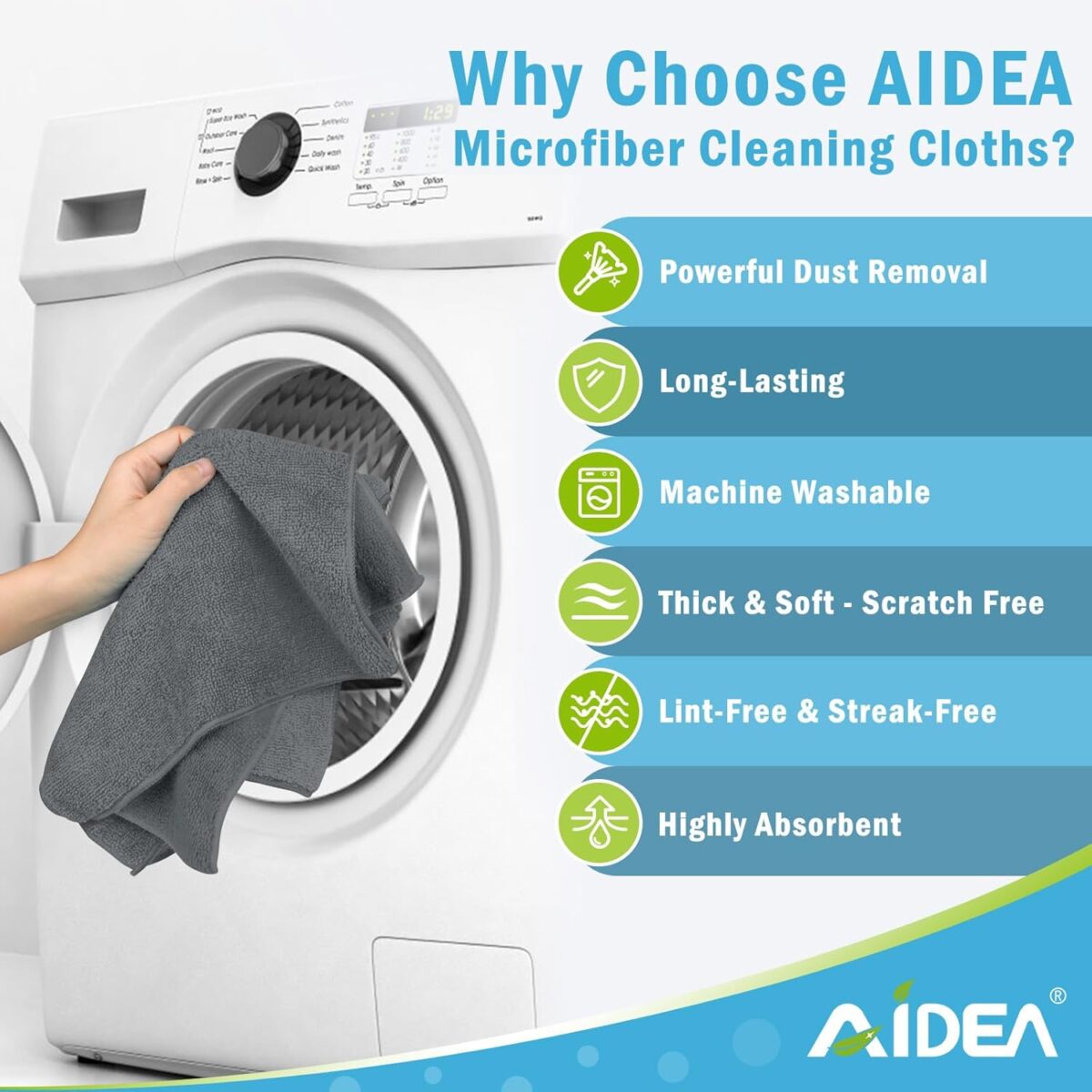 AIDEA Microfiber Cleaning Cloth Grey 50PK, Microfiber Towels for Cars, Premium Car Cloths, Dusting Cloth Lint Free Cleaning Rags for SUVs, House, Kitchen, Window,...