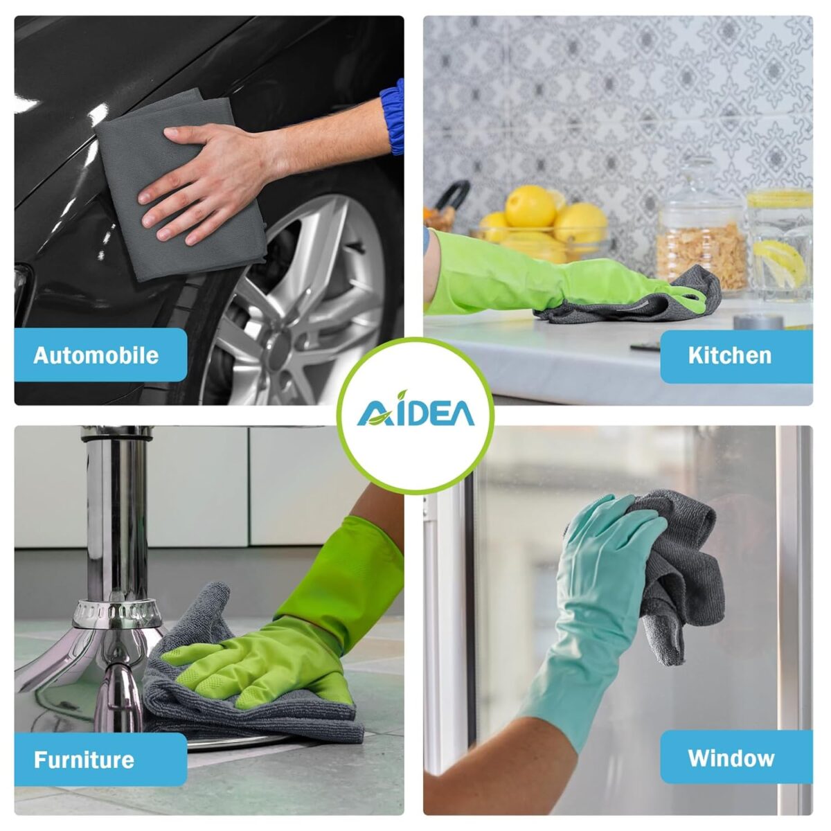 AIDEA Microfiber Cleaning Cloth Grey 50PK, Microfiber Towels for Cars, Premium Car Cloths, Dusting Cloth Lint Free Cleaning Rags for SUVs, House, Kitchen, Window,...