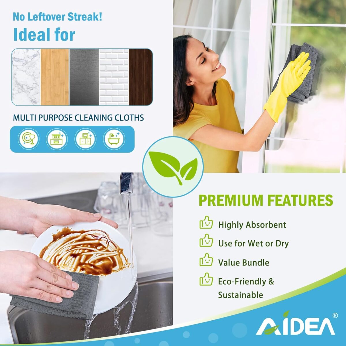 AIDEA Microfiber Cleaning Cloth Grey 50PK, Microfiber Towels for Cars, Premium Car Cloths, Dusting Cloth Lint Free Cleaning Rags for SUVs, House, Kitchen, Window,...