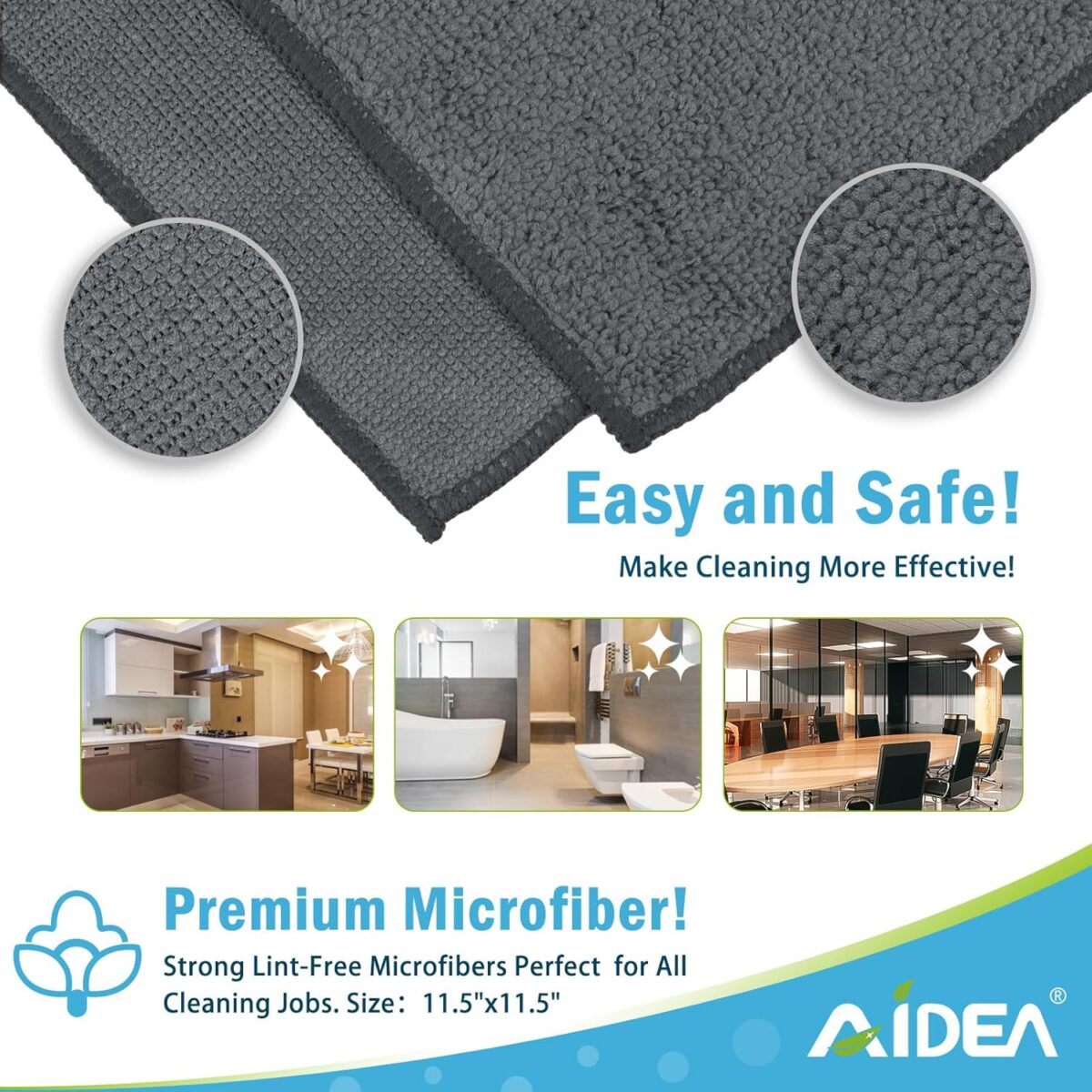 AIDEA Microfiber Cleaning Cloth Grey 50PK, Microfiber Towels for Cars, Premium Car Cloths, Dusting Cloth Lint Free Cleaning Rags for SUVs, House, Kitchen, Window,...