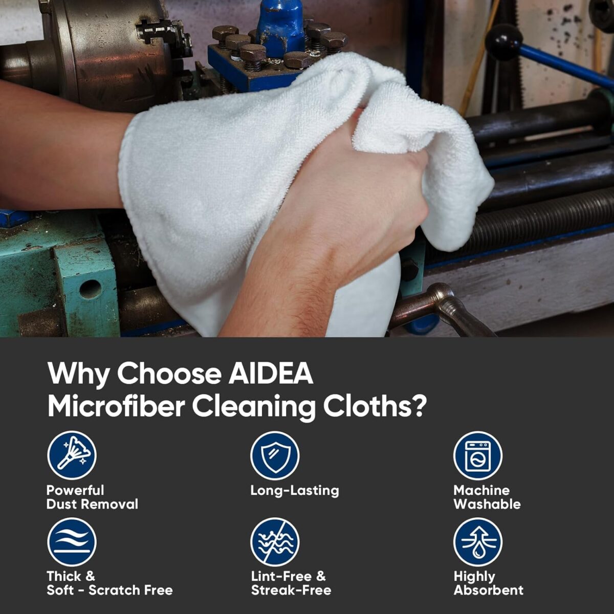 AIDEA Microfiber Cleaning Cloth White-100PK, Absorbent Cleaning Rags, Commercial Shop Rags Lint-Free, Scratch-Free, White Microfiber Towels for Cars, Kitchen Towels White 11.5...