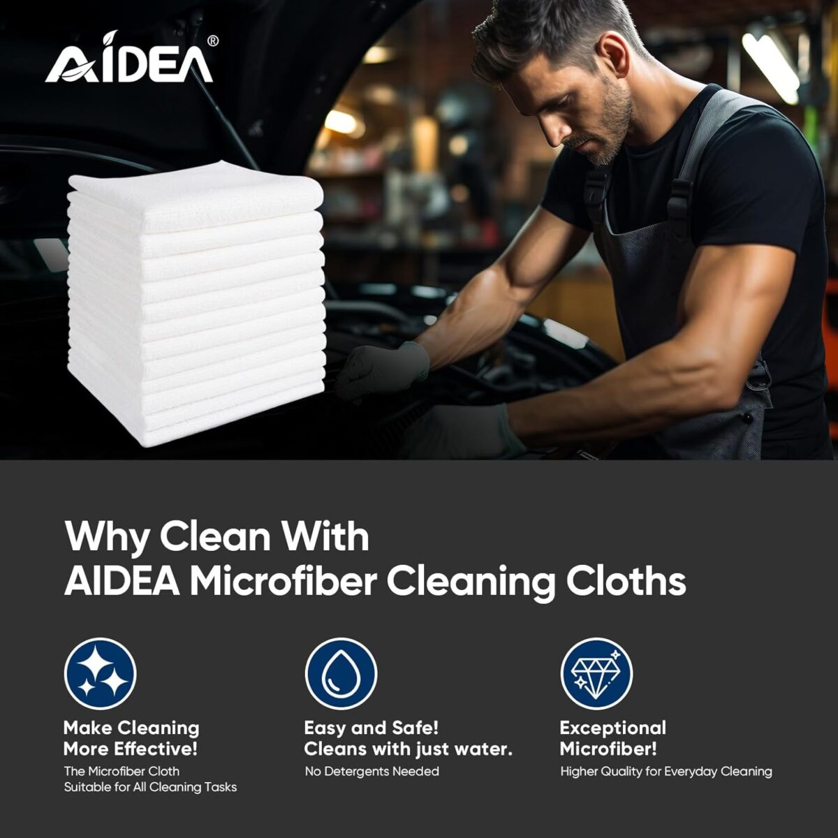 AIDEA Microfiber Cleaning Cloth White-100PK, Absorbent Cleaning Rags, Commercial Shop Rags Lint-Free, Scratch-Free, White Microfiber Towels for Cars, Kitchen Towels White 11.5...