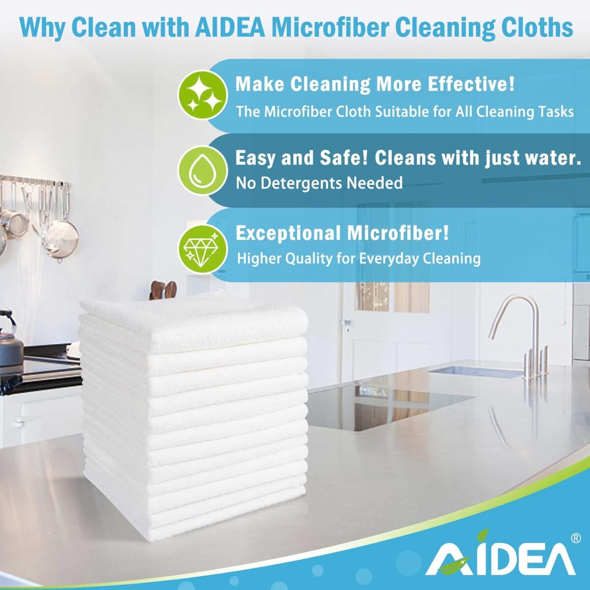 AIDEA Microfiber Cleaning Cloth White 50PK, Microfiber Towels for Cars, Lint Free Rags, Kitchen Towels Dusting Cloth, Bar Rags for Cleaning, Wash Cloth, Dish Cloths White,...