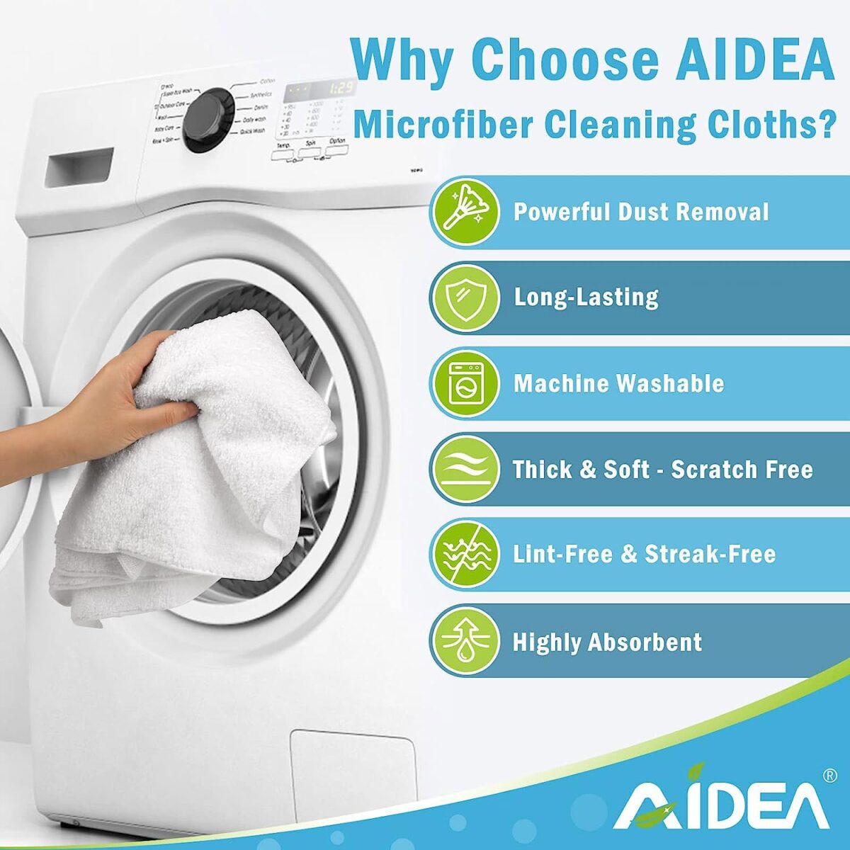 AIDEA Microfiber Cleaning Cloth White 50PK, Microfiber Towels for Cars, Lint Free Rags, Kitchen Towels Dusting Cloth, Bar Rags for Cleaning, Wash Cloth, Dish Cloths White,...