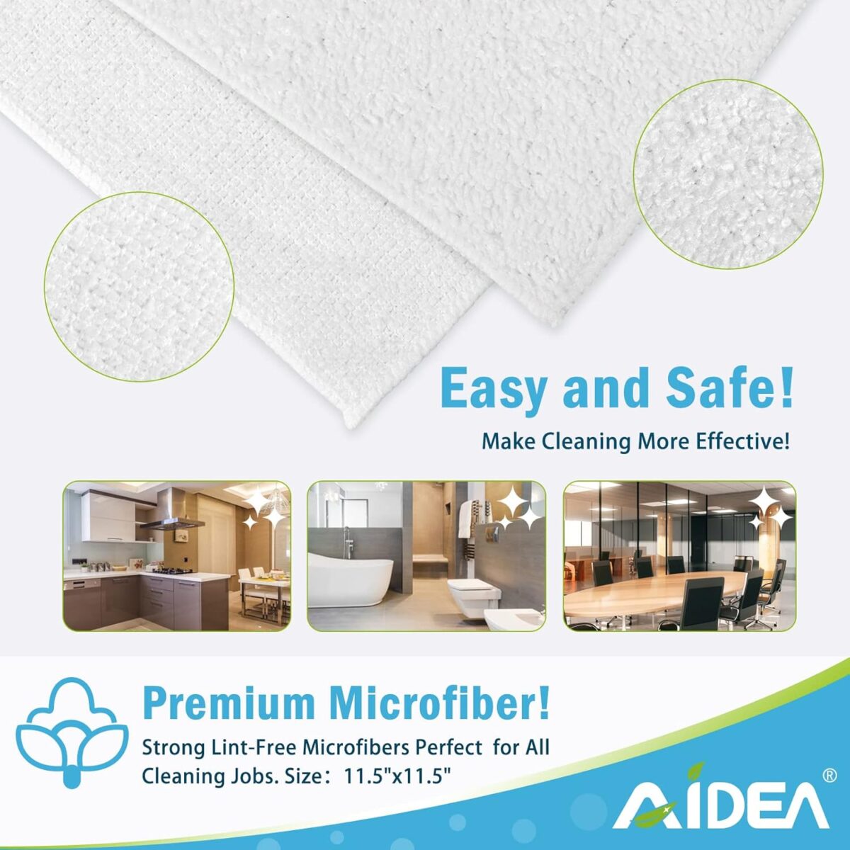 AIDEA Microfiber Cleaning Cloth White 50PK, Microfiber Towels for Cars, Lint Free Rags, Kitchen Towels Dusting Cloth, Bar Rags for Cleaning, Wash Cloth, Dish Cloths White,...