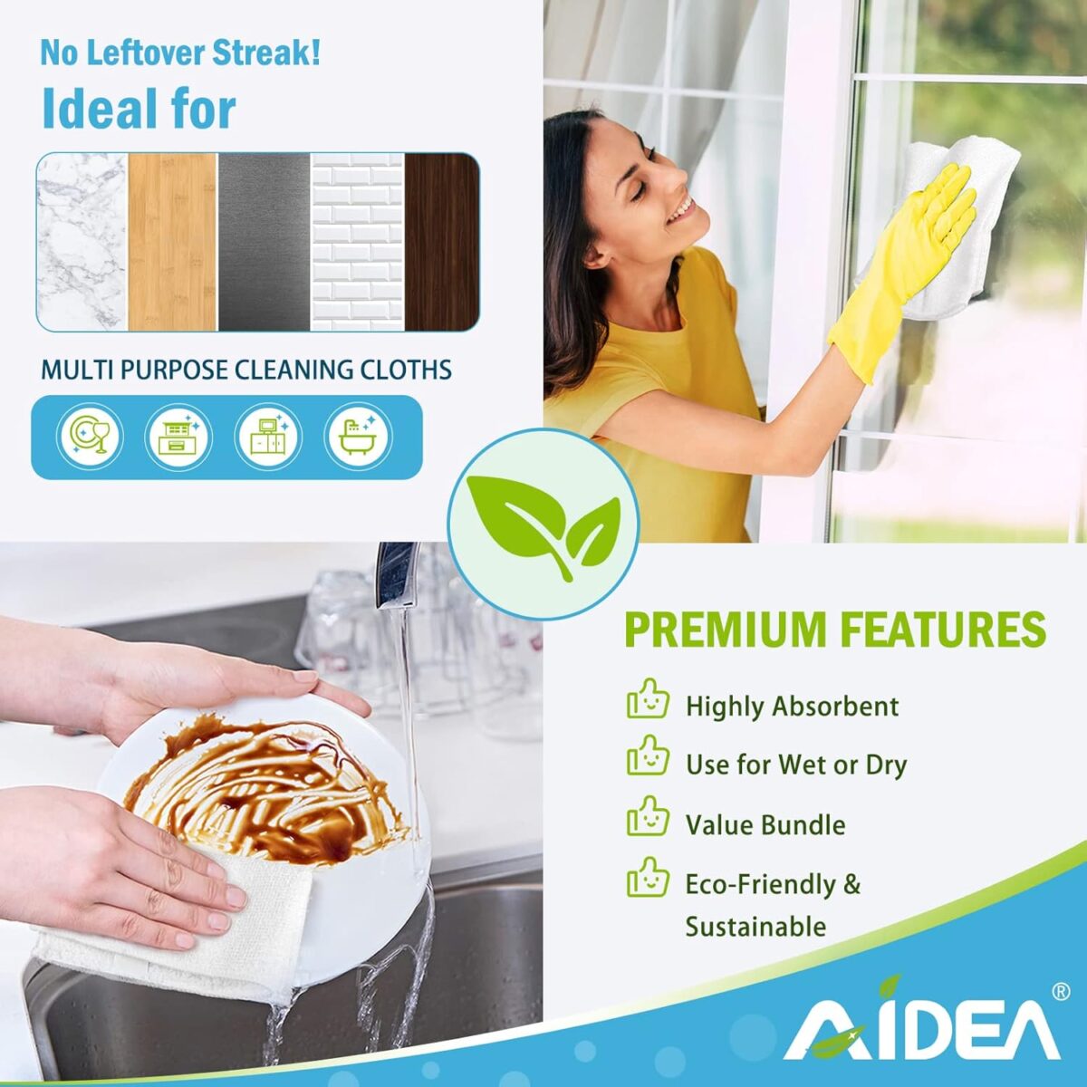AIDEA Microfiber Cleaning Cloth White 50PK, Microfiber Towels for Cars, Lint Free Rags, Kitchen Towels Dusting Cloth, Bar Rags for Cleaning, Wash Cloth, Dish Cloths White,...