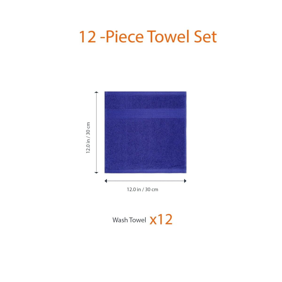 Amazon Basics Cotton Washcloths for Face, Soft, Absorbent, 12-Pack, Navy Blue, 12 Inch x 12 Inch