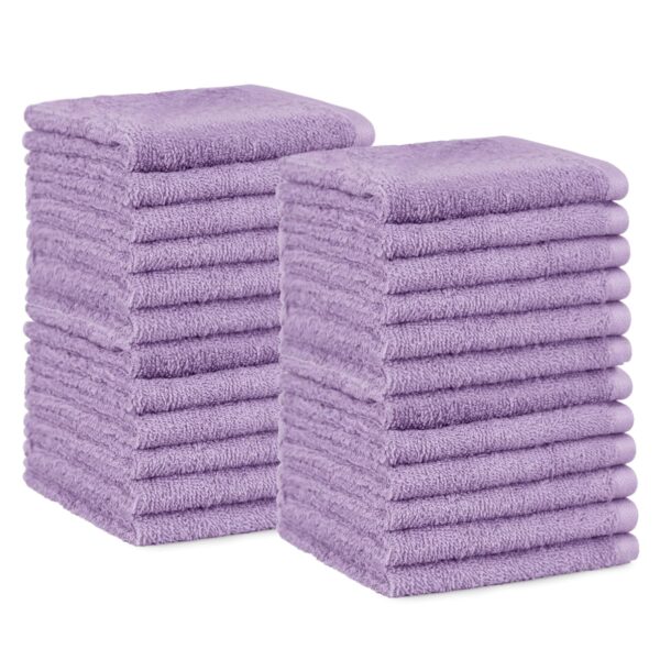 Amazon Basics face Towels for bathroom, 100% Cotton Extra Absorbent washcloth, Fast Drying - salon towel - 24 Pack Lavender (12 x 12 inches)