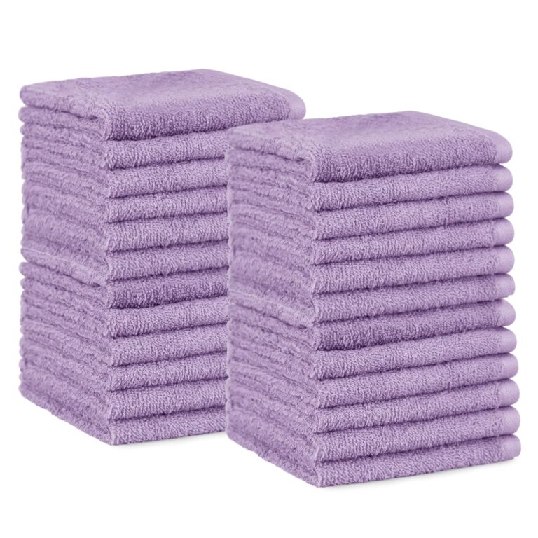 Amazon Basics face Towels for bathroom, 100% Cotton Extra Absorbent washcloth, Fast Drying - salon towel - 24 Pack Lavender (12 x 12 inches)