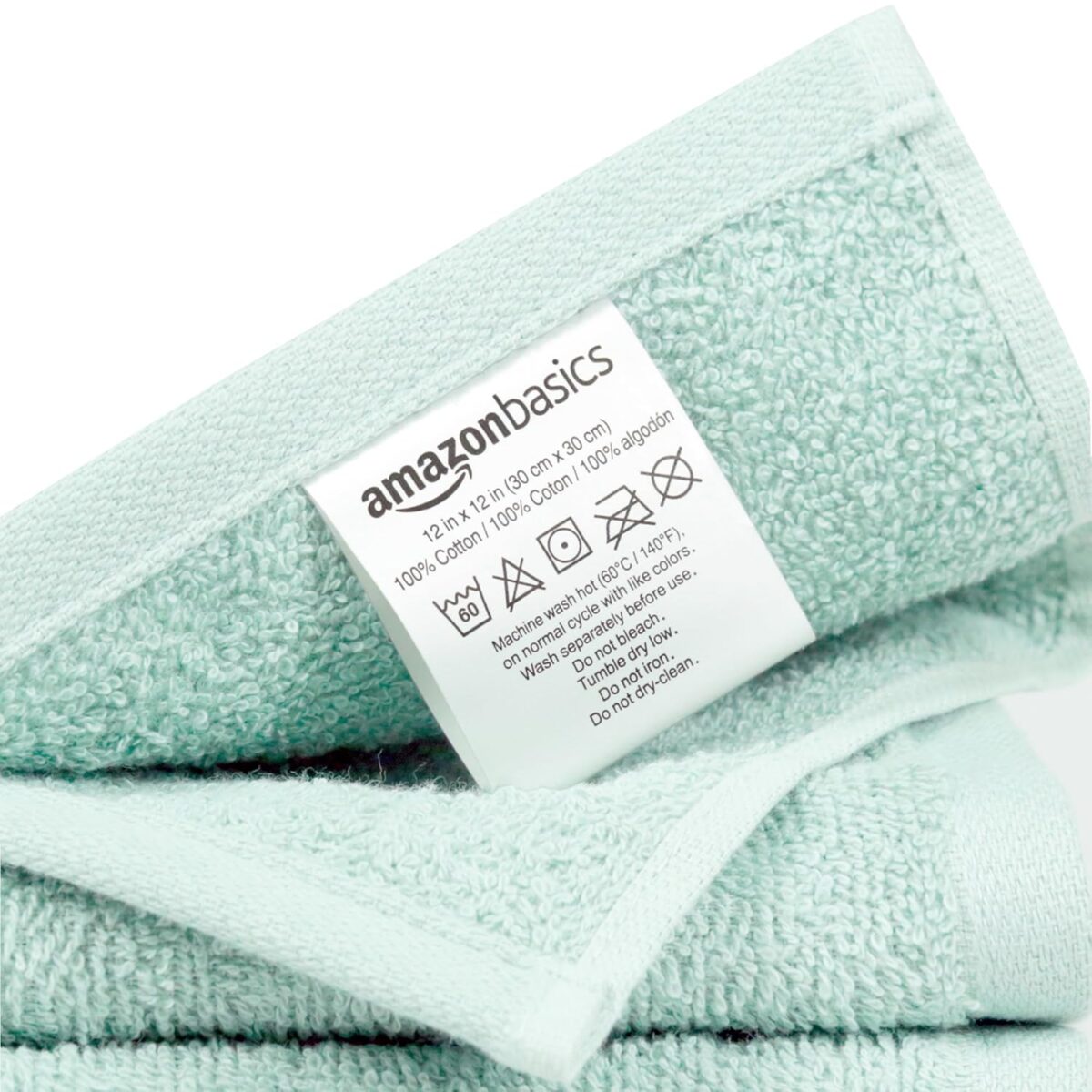 Amazon Basics face Towels for bathroom, 100% Cotton Extra Absorbent washcloth, Fast Drying - salon towel - 24 Pack Ice Blue (12 x 12 inches)