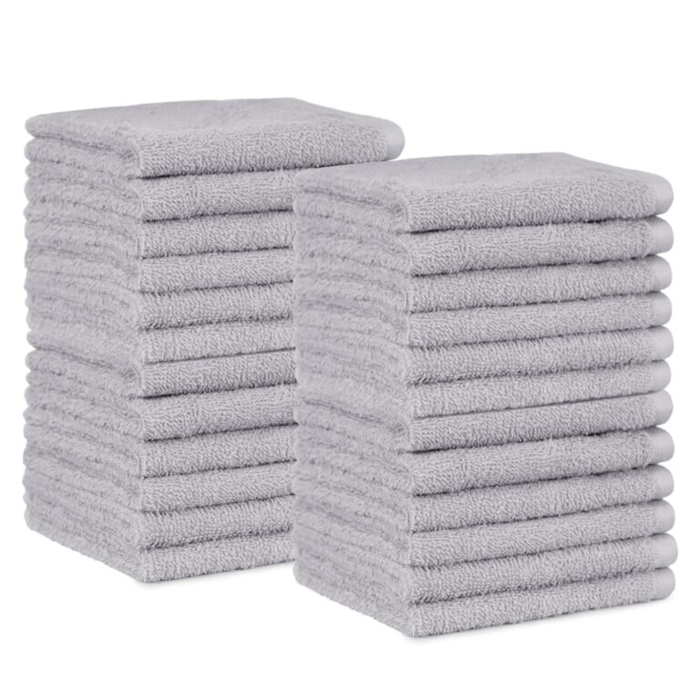 Amazon Basics Fast Drying Cotton Washcloths for Bathroom, Machine Washable, Extra Absorbent, 12 x 12 in, Gray, 24-Pack