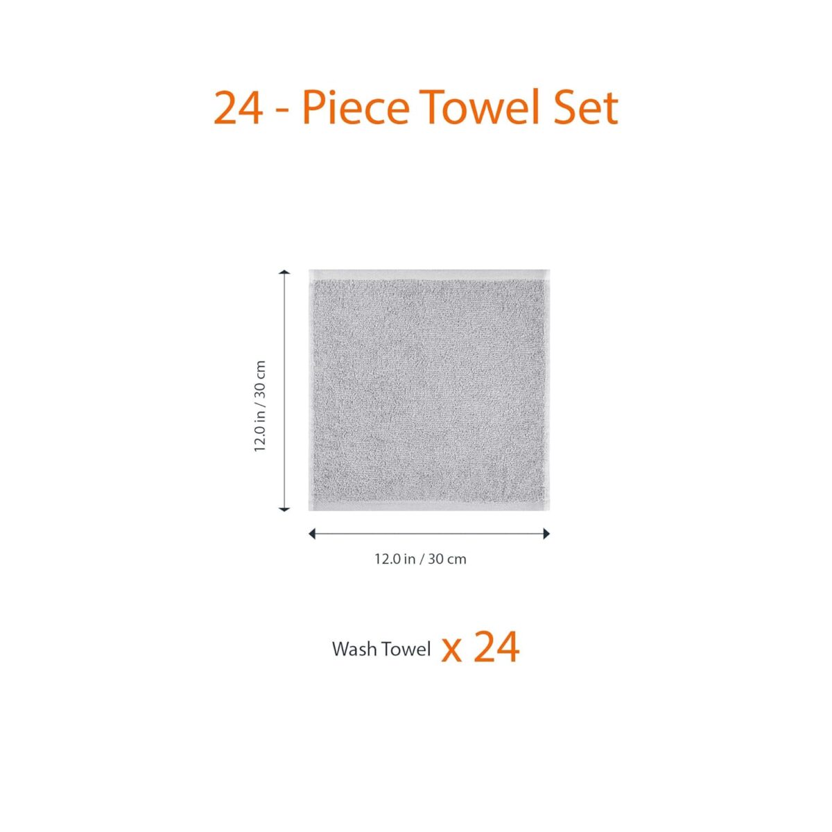 Amazon Basics Fast Drying Cotton Washcloths for Bathroom, Machine Washable, Extra Absorbent, 12 x 12 in, Gray, 24-Pack