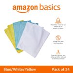 Amazon Basics Microfiber Cleaning Cloths, Ultra Absorbent, Lint Free, Streak Free, Non-Abrasive, Reusable and Washable, 16" x 12", Blue/White/Yellow, Pack of 24