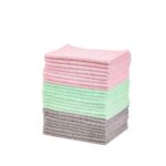 Amazon Basics Microfiber Cleaning Cloths, Ultra Soft and Absorbent, Free from Streaks/Lint/Scratch for Cars, 16" x 12", Green/Gray/Pink, 24-Pack