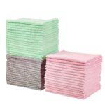 Amazon Basics Microfiber Cleaning Cloths, Ultra Soft and Absorbent, Free from Streaks/Lint/Scratch for Cars, 16" x 12", Green/Gray/Pink, 24-Pack