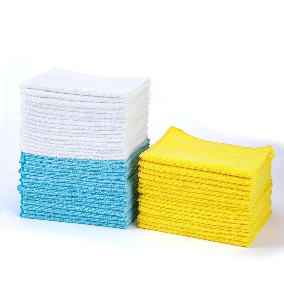 Amazon Basics Microfiber Cleaning Cloths, Ultra Soft and Absorbent, Free from Streaks/Lint/Scratch for Cars, 16" x 12", Green/Gray/Pink, 24-Pack